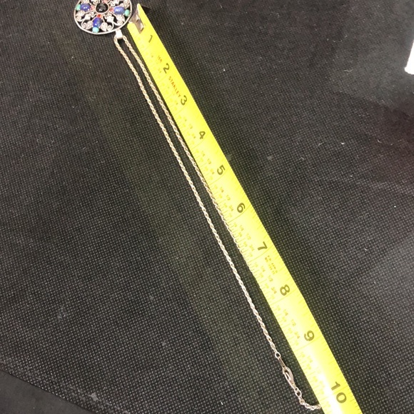 Sterling Silver Turquoise Garnet Onyx Lapis Marcasite Pendant and Rope Necklace - Picture 12 of 13